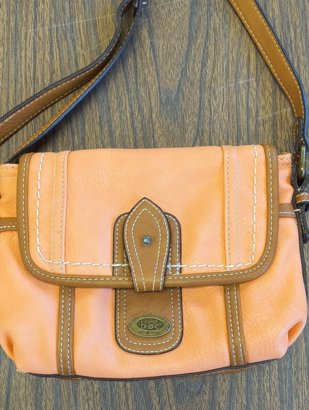 b.o.c. Peach and Brown Leather Crossbody Bag